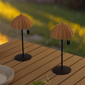 Tilly 12.75" Modern Coastal Indoor/Outdoor Wicker Shade Rechargeable/Cordless Dimmable Integrated LED Table Lamp